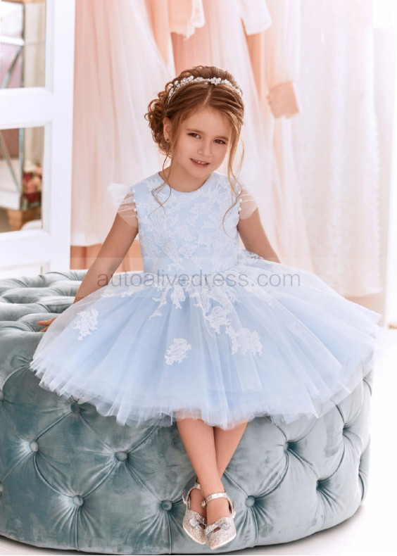 Feifei Sleeves Ivory Lace Sky Blue Tulle Flower Girl Dress Feifei Sleeves Ivory Lace Sky Blue Tulle Flower Girl Dress
